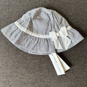 Janie and Jack Striped Blue White Bow Bucket Hat Baby Girl NWT